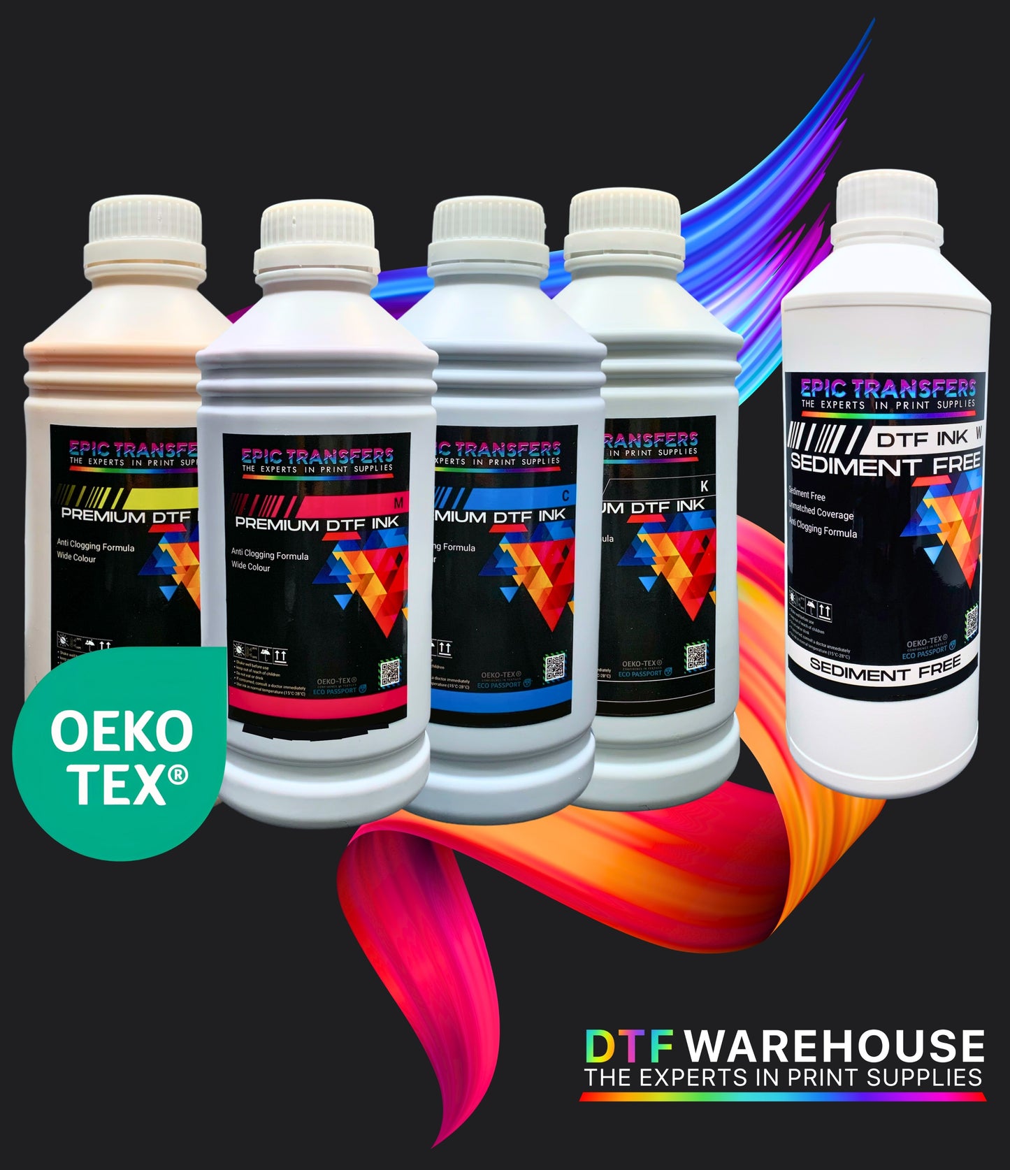 DTF Warehouse Premium CMYK + Sediment-Free White Ink Bundle