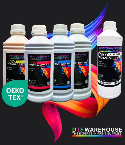 DTF Warehouse Premium CMYK + Sediment-Free White Ink Bundle