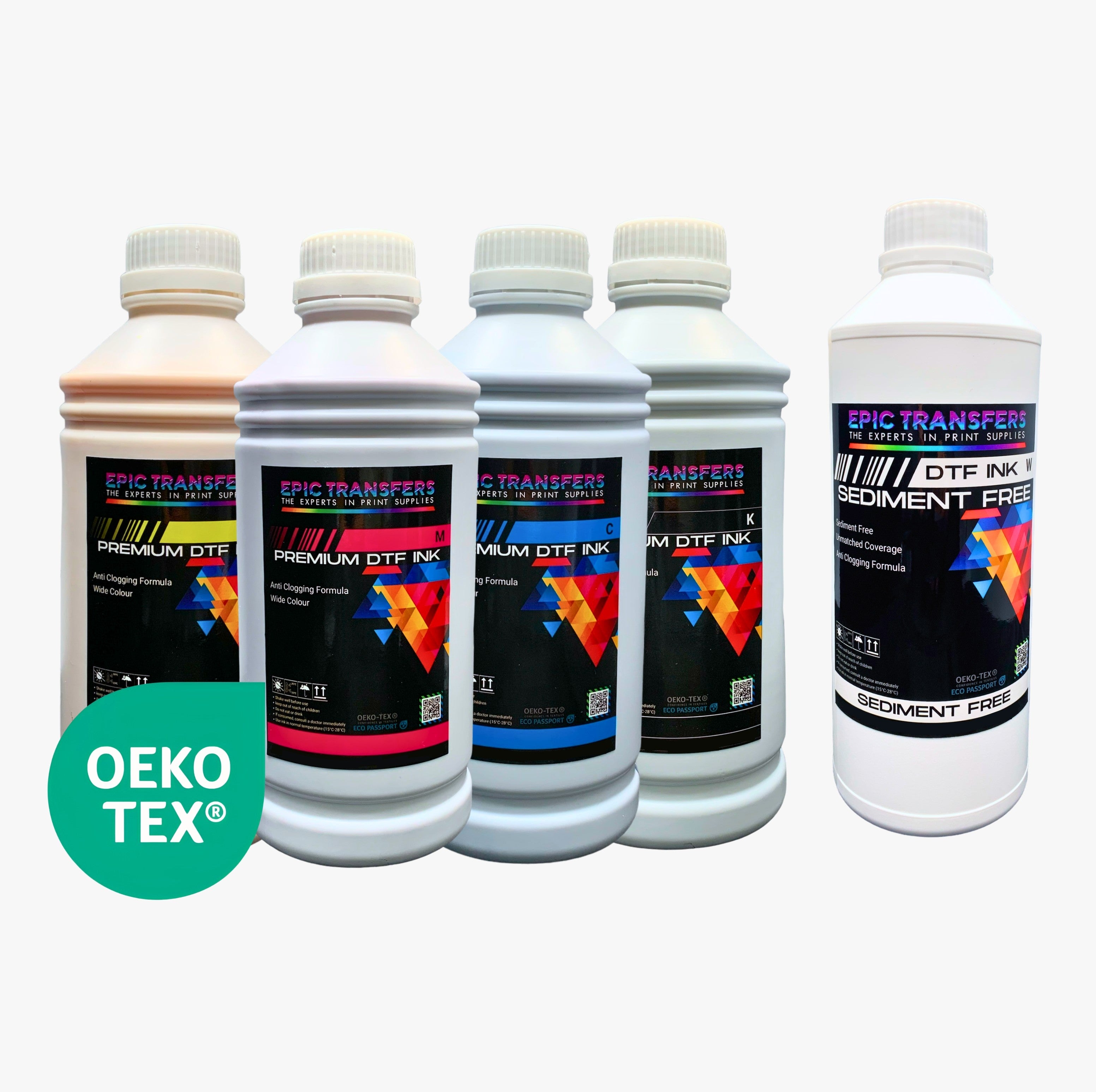 DTF Warehouse Premium CMYK + Sediment-Free White Ink Bundle